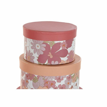 Saliekamo Organizējošo Kastu Komplekts DKD Home Decor Цветы Strīpas Fuksija Balts Persiku Kartons (37,5 x 37,5 x 18 cm),,,