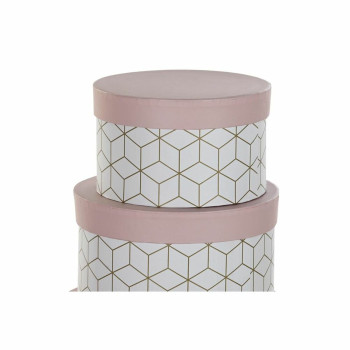 Saliekamo Organizējošo Kastu Komplekts DKD Home Decor Apaļš Rozā Kartons,,,