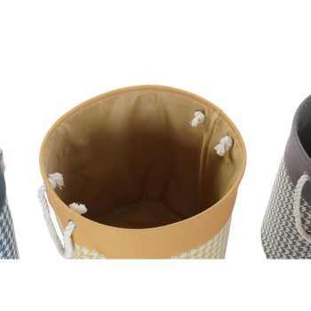 Veļas grozs DKD Home Decor Iekārtas zobs Pelēks Zils Dzeltens 45 x 45 x 45 cm (3 gb.),,,