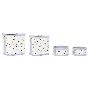 Set of Baskets DKD Home Decor White Black Grey Golden Bamboo Stars 41 x 31 x 42 cm 4 Pieces,,,