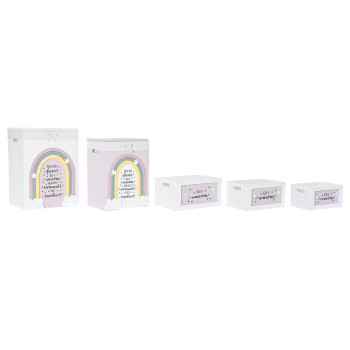 Set of Baskets DKD Home Decor Yellow White Grey Pink Paolownia wood Children's 40 x 30 x 55 cm 5 Pieces (5 Units),,,