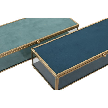 Lādīte DKD Home Decor Stikls Metāls Tirkīzs Debesu zils 25 x 10 x 5 cm (2 gb.),,,
