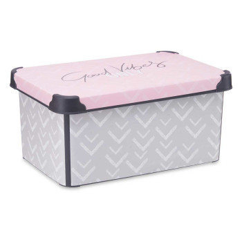 Uzglabāšanas Kaste ar Vāku Kipit Vibes Pelēks Rozā Plastmasa 10 L 22,7 x 16,5 x 34,5 cm (12 gb.),,,