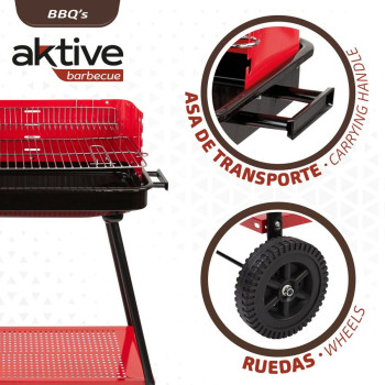 Coal Barbecue with Wheels Aktive Steel Plastic Enamelled Metal 66 x 85 x 44 cm Red,,,