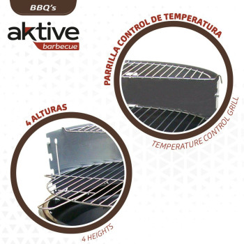 Coal Barbecue with Wheels Aktive Enamelled Metal 51 x 82 x 51 cm Black,,,