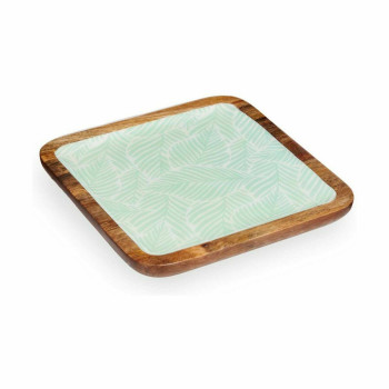 Lauakaunistus Gift Decor GMC-174-2375-2 Valge Pruun Roheline Polüester Vaik Mangopuit 25 x 25 cm 25,4 x 2,54 x 25,4 cm Taime leh