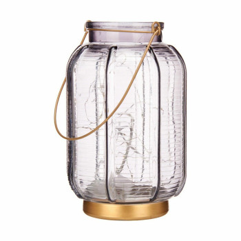 LED Lantern Stripes Grey Golden Glass 13,5 x 22 x 13,5 cm (6 Units),,,