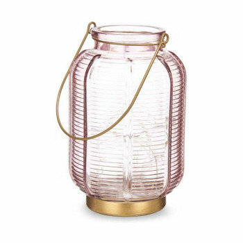 LED žibintas Dryžiai Rožinė Auksinis stiklas 13,5 x 22 x 13,5 cm (6 vnt.),,,