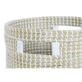 Basket set DKD Home Decor Blue White Natural Seagrass (2 Pieces),,,