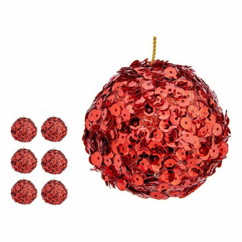 Kalėdinių kamuoliukų rinkinys Krist+ 79545 Raudona Plastmasinis Blizgučiai (8 vnt.),,,