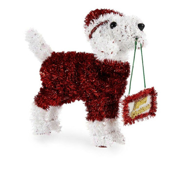 Decorative Figure Dog Tinsel White Red polypropylene PET 9 x 23 x 29,5 cm (12 Units),,,