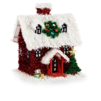 Christmas bauble Krist+ 19CD387 White Red Green House 19 x 24,5 x 19 cm Tinsel (12 Units),,,
