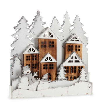 Decorative Figure Light Town White Brown Wood 44 x 44,7 x 6 cm (4 Units),,,