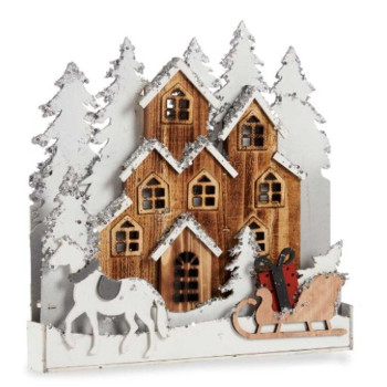 Decorative Figure Light Town White Brown Wood 44 x 44,5 x 6 cm (4 Units),,,