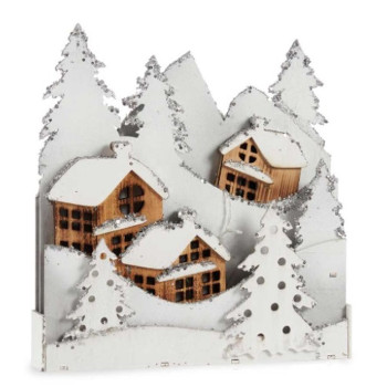 Decorative Figure Light Town White Brown Wood 44 x 48 x 7,5 cm (4 Units),,,