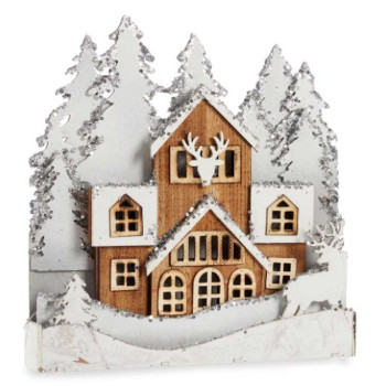 Decorative Figure Light Town White Brown Wood 44 x 43 x 6 cm (4 Units),,,