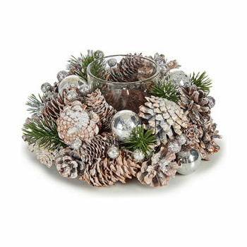 Jõuluküünla Hoidja Valge Läbipaistev Hõbedane Klaas Plastmass 19 x 9 x 19 cm (4 Ühikut),,,