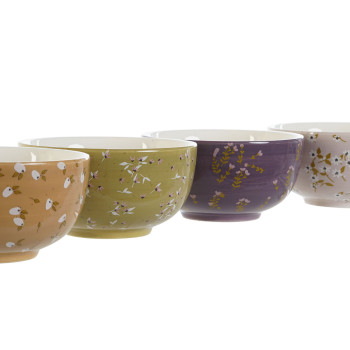 Bļoda DKD Home Decor Zaļš Rozā Sinepes Ceriņš Dolomite Shabby Chic 600 ml 14 x 14 x 7 cm (4 gb.)