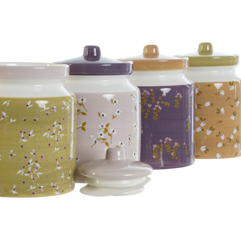 Skārdene DKD Home Decor Zaļš Rozā Sinepes Ceriņš Dolomite Shabby Chic 1 L 12 x 12 x 16 cm (4 gb.)