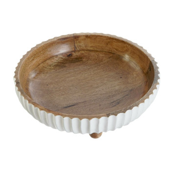 Galda rotājums DKD Home Decor Balts Tumši brūns Mango koks 25 x 25 x 9 cm,,,