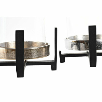 Candleholder DKD Home Decor 15 x 15 x 28 cm Champagne Crystal Silver Black Aluminium (2 Units) (2 unidades),,,
