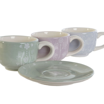 Kafijas komplekts DKD Home Decor Zils Balts Zaļš Ceriņš Metāls Dolomite 180 ml