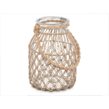Candleholder Tin Transparent Natural Glass Rope 20 x 30 cm (4 Units),,,