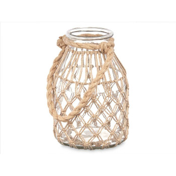 Candleholder Tin Transparent Natural Glass Rope 17 x 25 cm (4 Units),,,