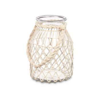 Candleholder Tin White Transparent Glass Rope 20 x 30 cm (4 Units),,,