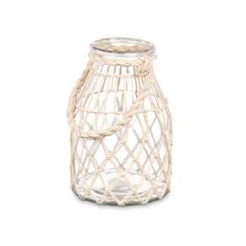 Candleholder Tin White Transparent Glass Rope 17 x 25 cm (4 Units),,,