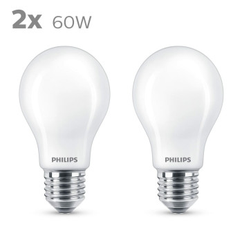 LED-lamp Philips Classic Standard 60 W Valge E E27 (2700 K) (2 Ühikut),,,