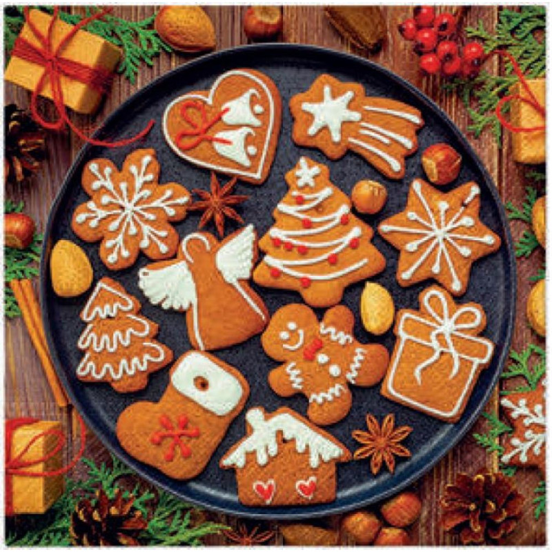 [Z] NAPKINS  33X33CM GINGERBREAD ICING DECORATED, Paw Decor Collection