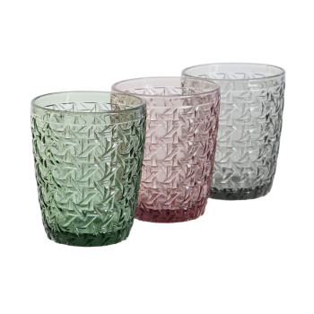 Stiklinių rinkinys DKD Home Decor Žalia Pilka Rožinė Stiklas Su palengvėjimu 240 ml (6 vnt.)