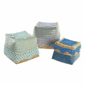 Dekoratīvās Kastes Komplekts DKD Home Decor Zils Tirkīzs Dabisks Gaiši pelēks Bambuss Boho,,,