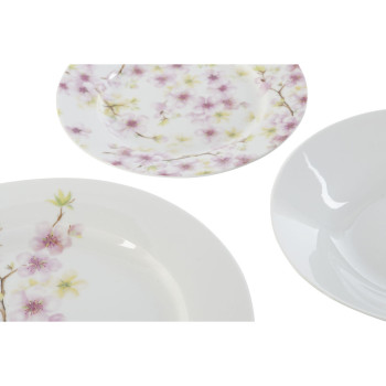 Pusdienas Aprīkojuma Komplekts Home ESPRIT Balts Zaļš Rozā Porcelāns 18 Daudzums 27 x 27 x 2 cm