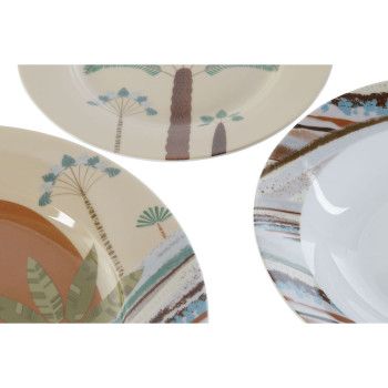 Pusdienas Aprīkojuma Komplekts Home ESPRIT Bēšs Daudzkrāsains Porcelāns 18 Daudzums 27 x 27 x 2 cm