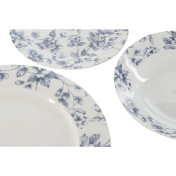 Pusdienas Aprīkojuma Komplekts Home ESPRIT Zils Porcelāns Ziedu 18 Daudzums 27 x 27 x 2 cm