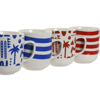 Puodelis Home ESPRIT Mėlyna Raudona Porcelianas Boho 380 ml (4 vnt.)