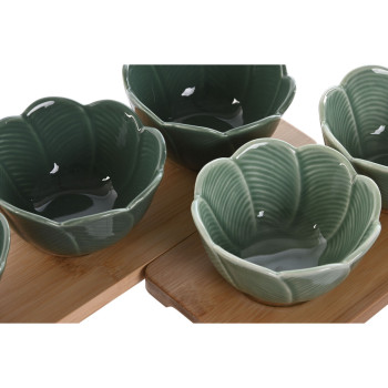 Uzkodu komplekts Home ESPRIT Zaļš Tumši zaļš Bambuss Porcelāns Tropiskais 4 Daudzums 32 x 10 x 7 cm (2 gb.)