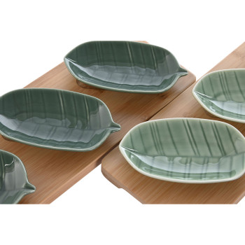Uzkodu komplekts Home ESPRIT Zaļš Tumši zaļš Bambuss Porcelāns Tropiskais 4 Daudzums 28,4 x 10,5 x 3 cm (2 gb.)