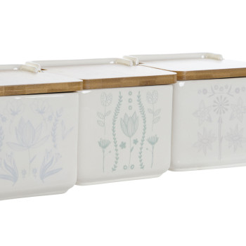 Druskinė su dangteliu DKD Home Decor Mėlyna Balta Žalia Alyvinė Bambukas Scandi 750 ml 14 x 12,5 x 12 cm (3 vnt.)