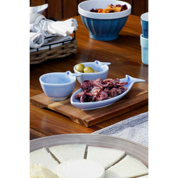 Uzkodu komplekts Home ESPRIT Zils Debesu zils Porcelāns Akācija Vidusjūra Zivs 19,5 x 16,5 x 1,3 cm 4 Daudzums