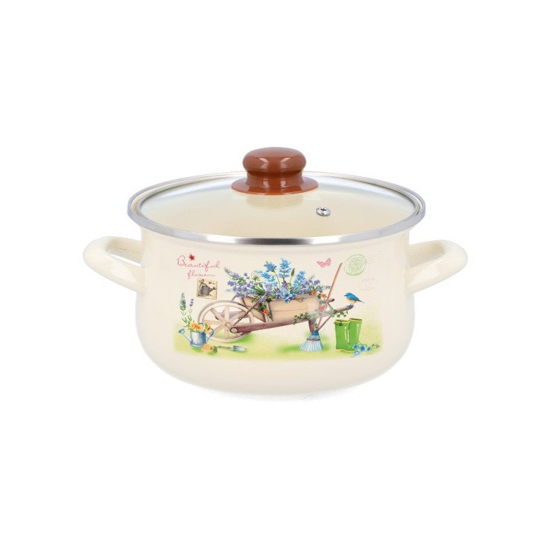 Puodas emaljētsjēts 16cm 1.8L su из стекла.крышка. GARDEN