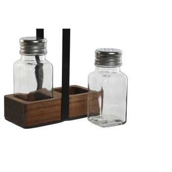 Druskinė ir pipirinė Home ESPRIT Juoda Stiklas Akacija 12 x 6 x 17,5 cm