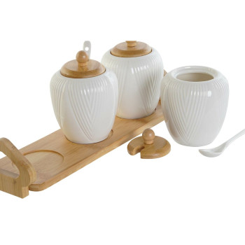 Suhkrutoos DKD Home Decor Valge Naturaalne Bambus Portselan 31 x 9 x 7 cm 4 Tükid, osad