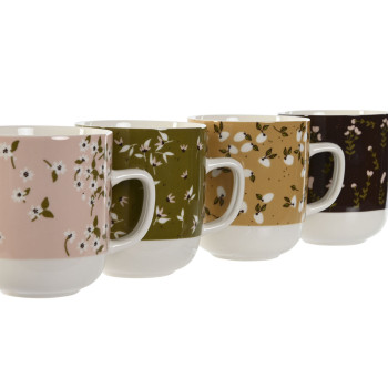 Puodelis DKD Home Decor Ruda Žalia Rožinė Garstyčios Porcelianas 380 ml (4 vnt.)