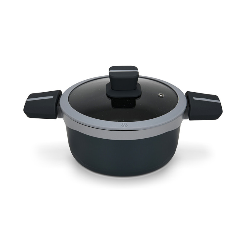 Stockpot Luxuria 20x10 cm / 2.5 LTR with glass lid with induction bottom (aluminium with non-stick coating)