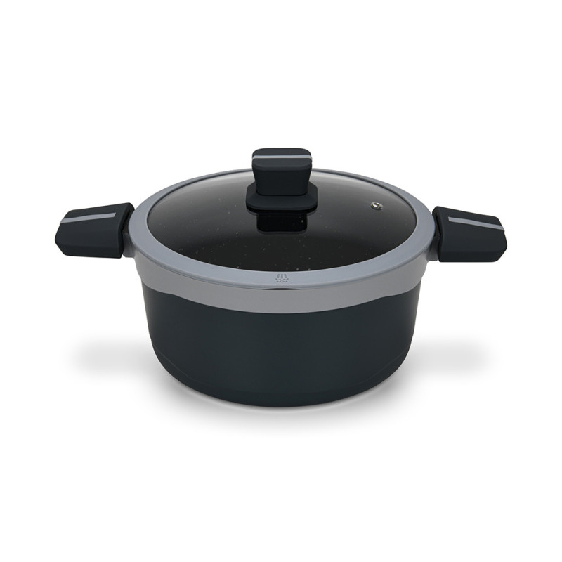 Stockpot Luxuria 24x12 cm / 4.5 LTR with glass lid with induction bottom (aluminium with non-stick coating)