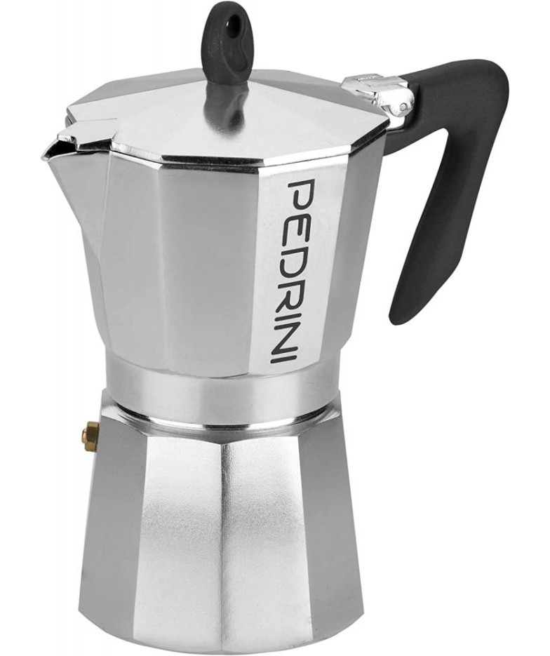KAFFETTIERA ESPRESSO КОФЕВАРКА  3 TASĪTĒM, AR MELNIEM РУЧКА URIEM, ALUMĪNIJS, PEDRINI