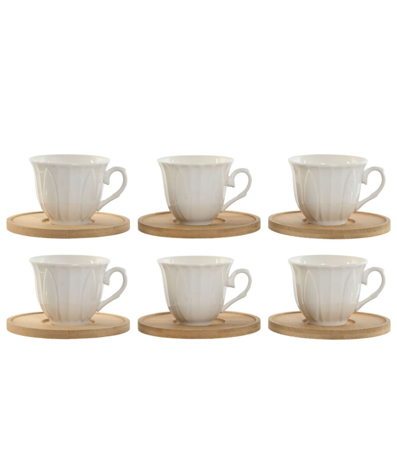 Piece Coffee Cup Set Home ESPRIT White Bamboo Porcelain 90 ml